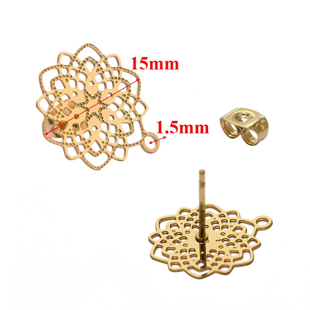 10pcs 304 Stainless Steel Hollow Flower Studs for DIY Drop Earrings Post Findings Jewelry Making Dangle Charms Connectors