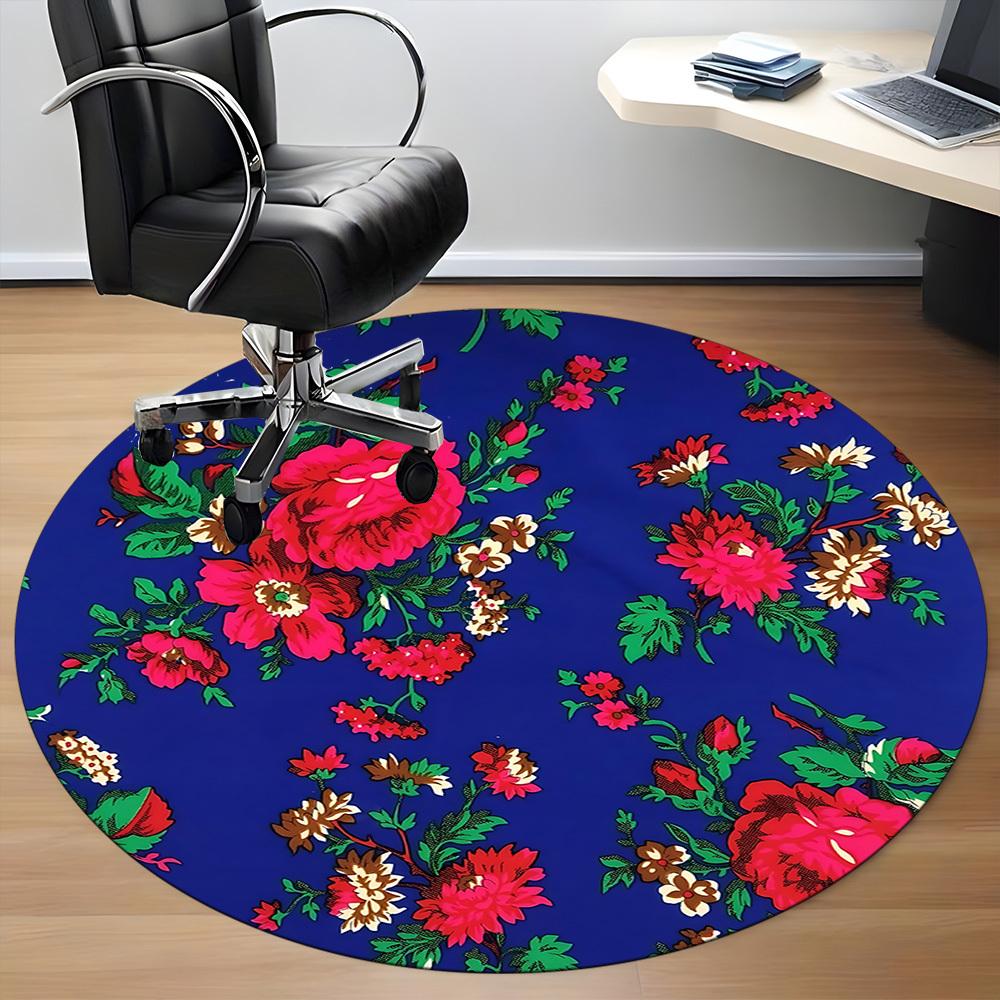 1pc Floral Pattern Carpet, Round Non Slip Durable Large Size Office Carpet, Suitable for Office
