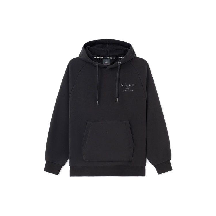 Li Ning Wade Collection, Letter Pattern Fleece Lined Loose Fit Pullover Hooded Sweatshirt Winter Unisex Black AWDS115-1