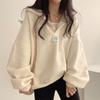Y2K Plus Size Women's Hooded V-Neck Sweatshirt - European & American Loose Fit, Spring/Fall Korean Style Versatile Thin Coat.