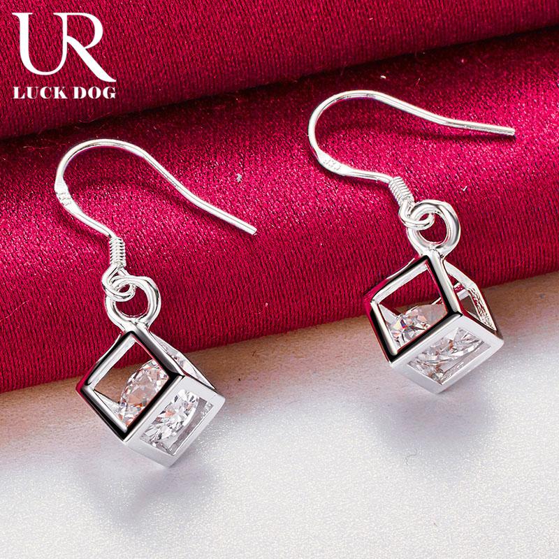 925 Sterling Silver Square AAA Zircon Piercing Earrings Fashionable Wedding Jewelry