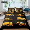 Excavator Duvet Cover Set Microfiber Tractor Truck Comforter Cover Twin Construction Vehicle Cartoon Bedding Set for Boys Teens