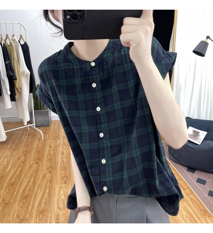Cotton linen cotton linen short gauze cotton no stripe for work or school [Hanmall] shirt, blouse, women's, sleeve, shirt, linen, collar, summer,