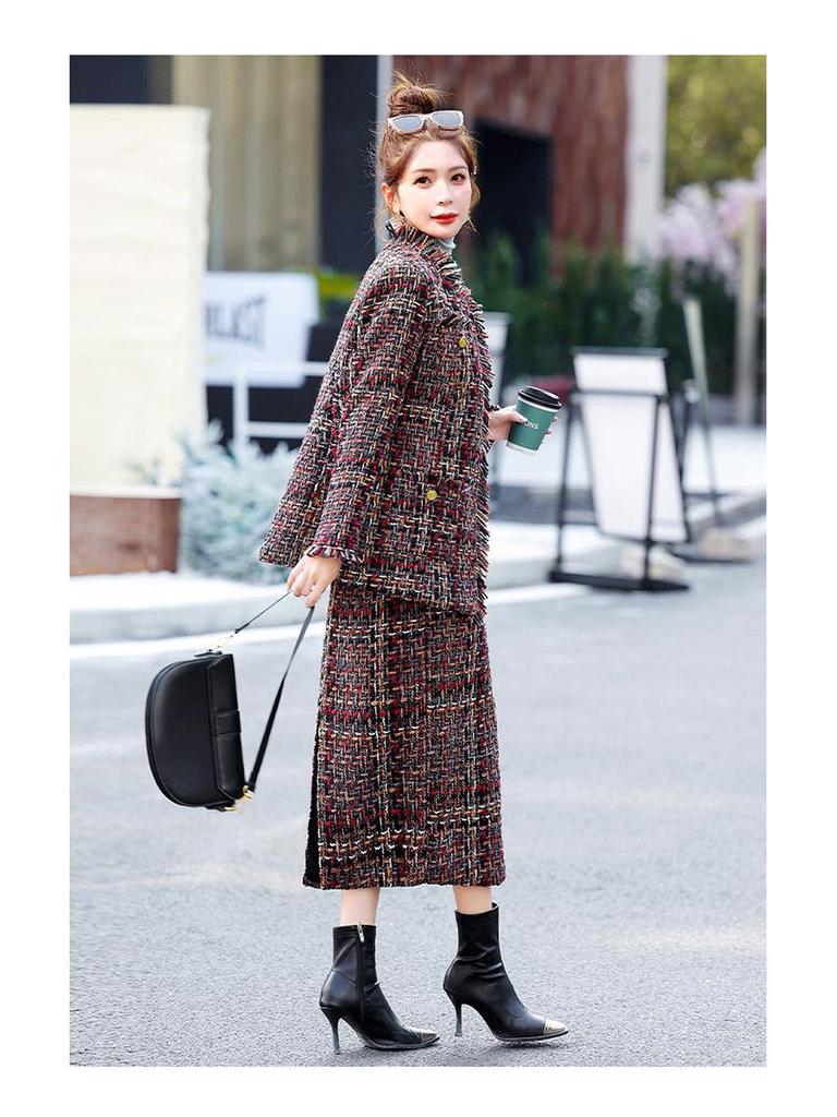 Schickes Winter-Plaid-Jacken- & Rock-Baumwollset HM2872