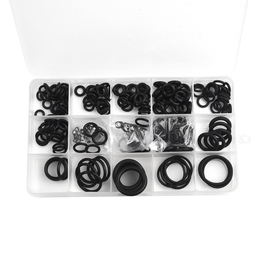 Jeu d'assortiment de 300 joints toriques en caoutchouc avec tailles SAE pour étanchéité de connexion air, gaz et hydraulique et boîte de rangement en plastique