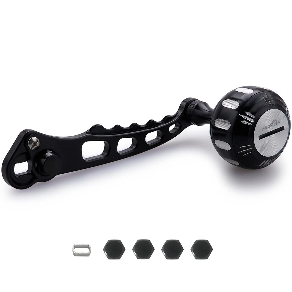 HEIGHTEN Harmer Series 60/70/80/90mm Reel Handle (Adjustable, Black & Silver) for Shimano, Daiwa, and Abu Baitcasting Reels (4 Colors) (655)