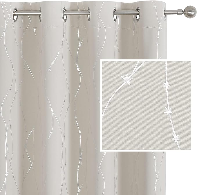 

Плотные шторы для спальни, серебристые шторы с линиями и звездами на праздник Рамадан, занавеска для гостиной с люверсами 132x160CM 1PC&Grommet Top