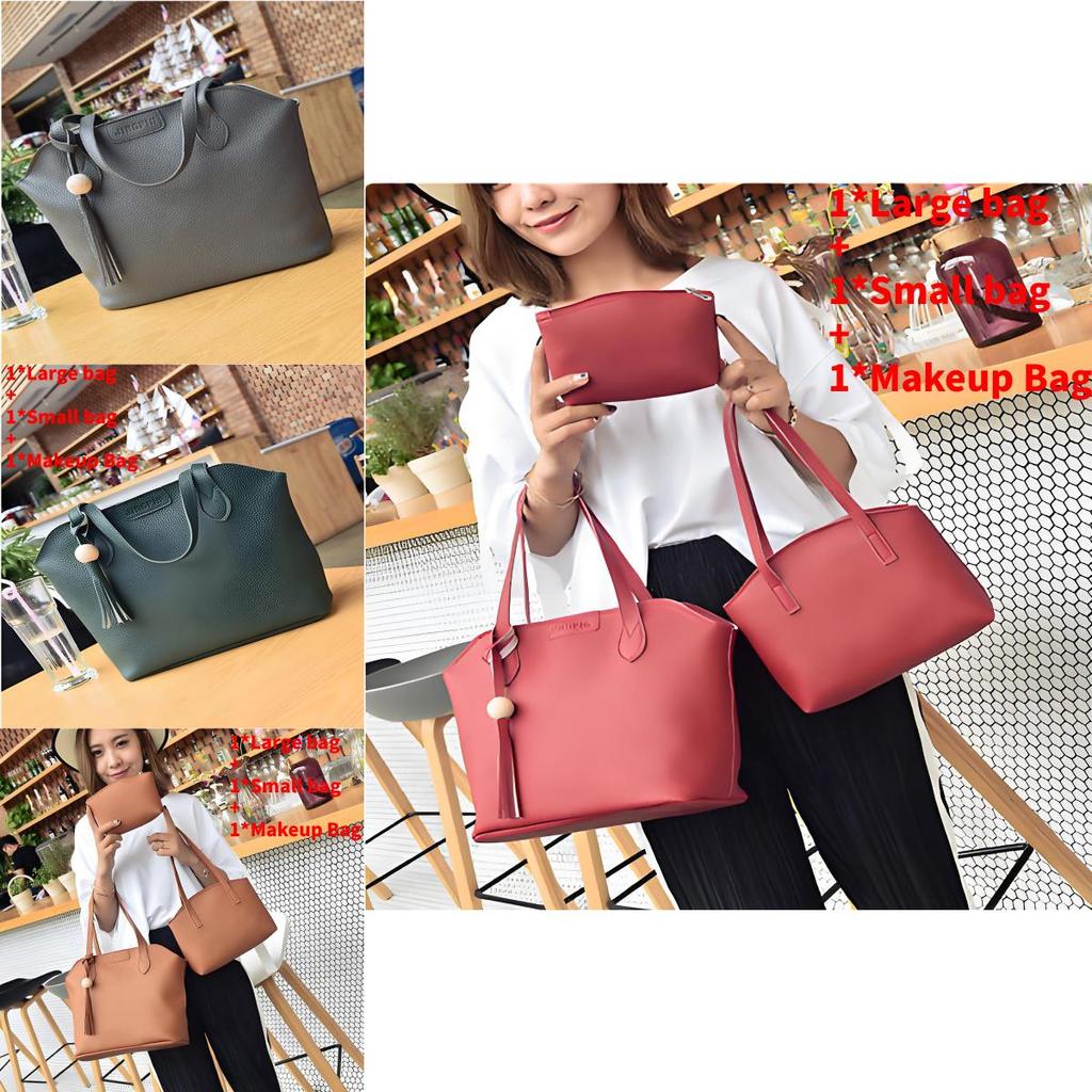 Ladies Pu Leather Purse Set With Shoulder Strap And Cosmetic Bag For Daily Use