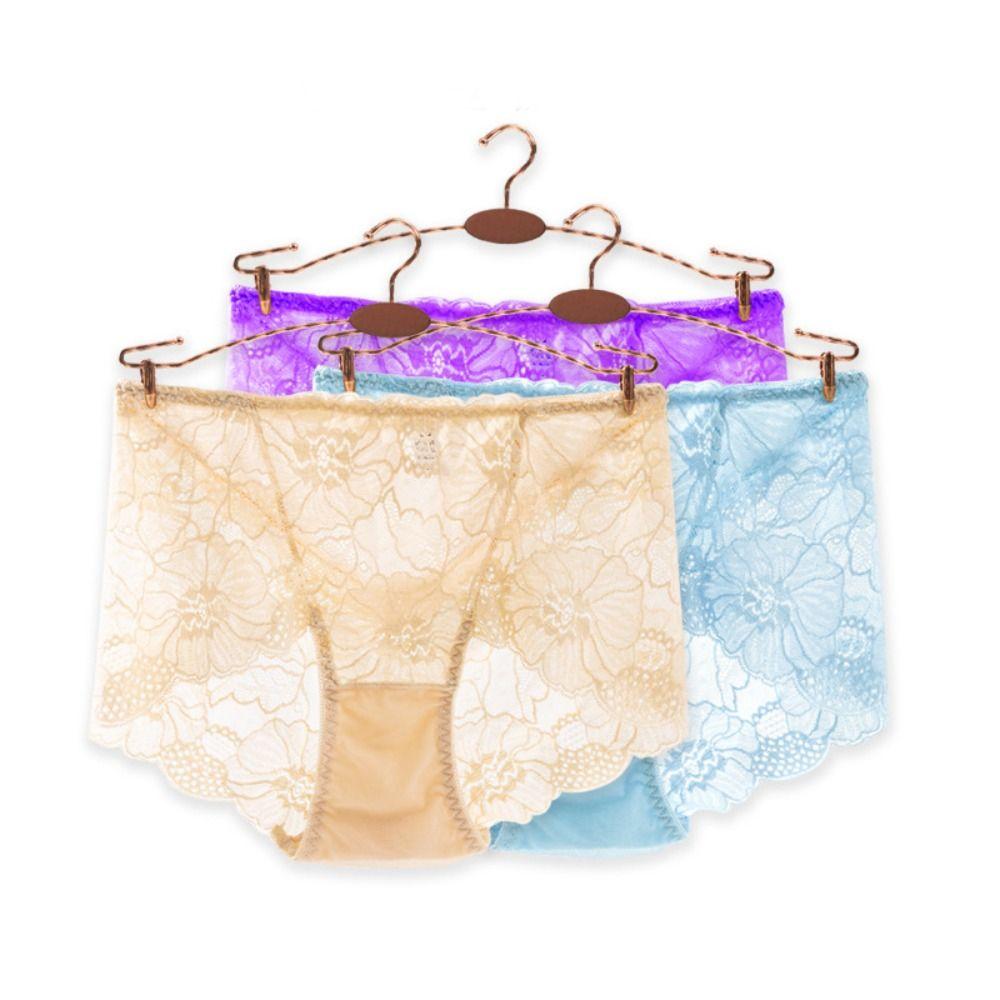 4PCS Mesh Transparent Lace Flower Panties Low Waist Women Underwear Seamless Lace Briefs  Female