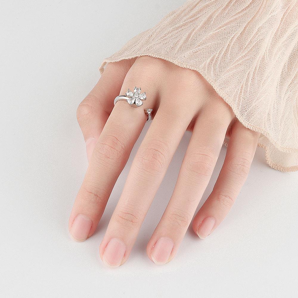 Flower Shape Adjustable Ring With Micro Pave Cubic Zirconia For Women Gift