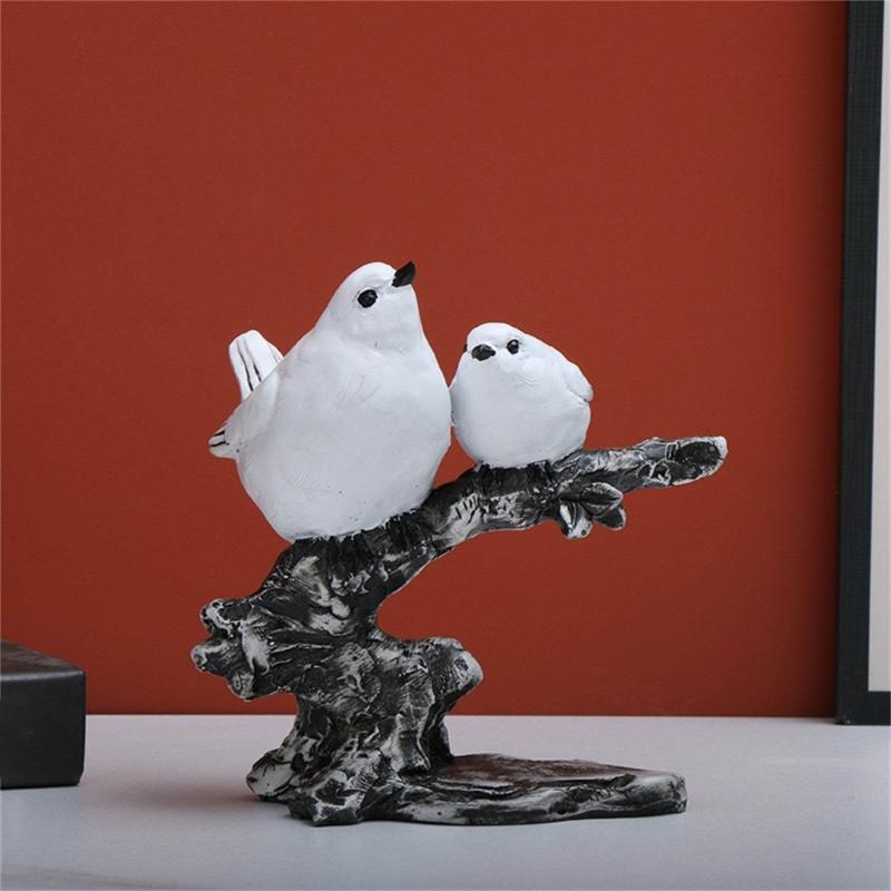 Animal Statue Modern Sculpture for Home Office Desk Decor Resin Birds Figurine Gifts Decorative Birds on Branch Statue