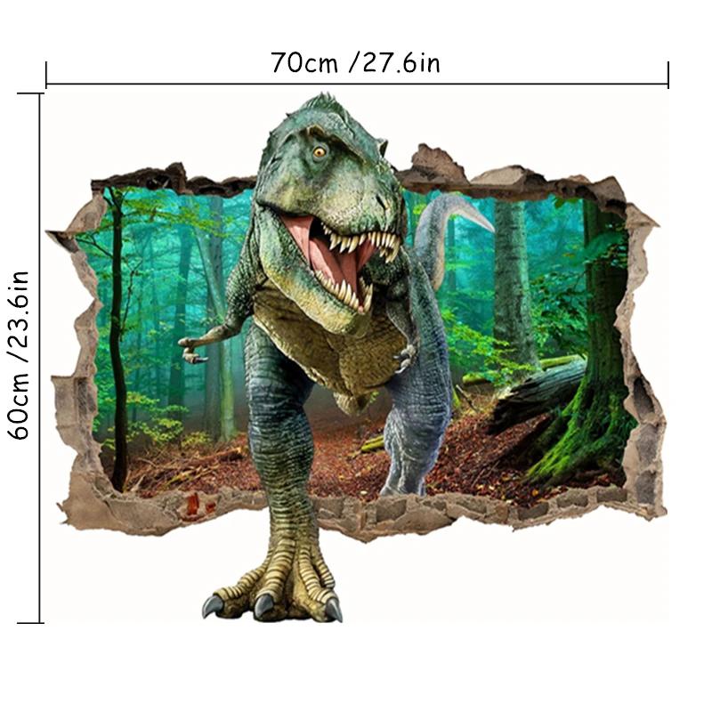 Jurassic Tyrannosaur Broken Wall Hole Art Stickers Jungle Dinosaur World Mural Self Adhesive For Home Decoration Aesthetic Rooms