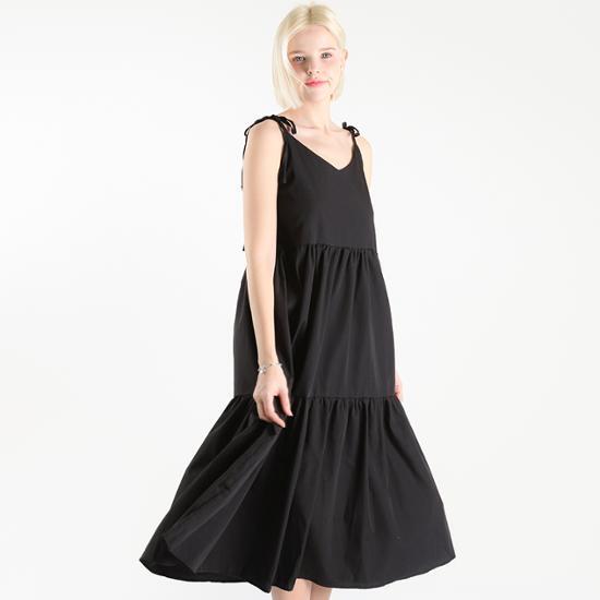 Strap tank top ribbon cancan long dress