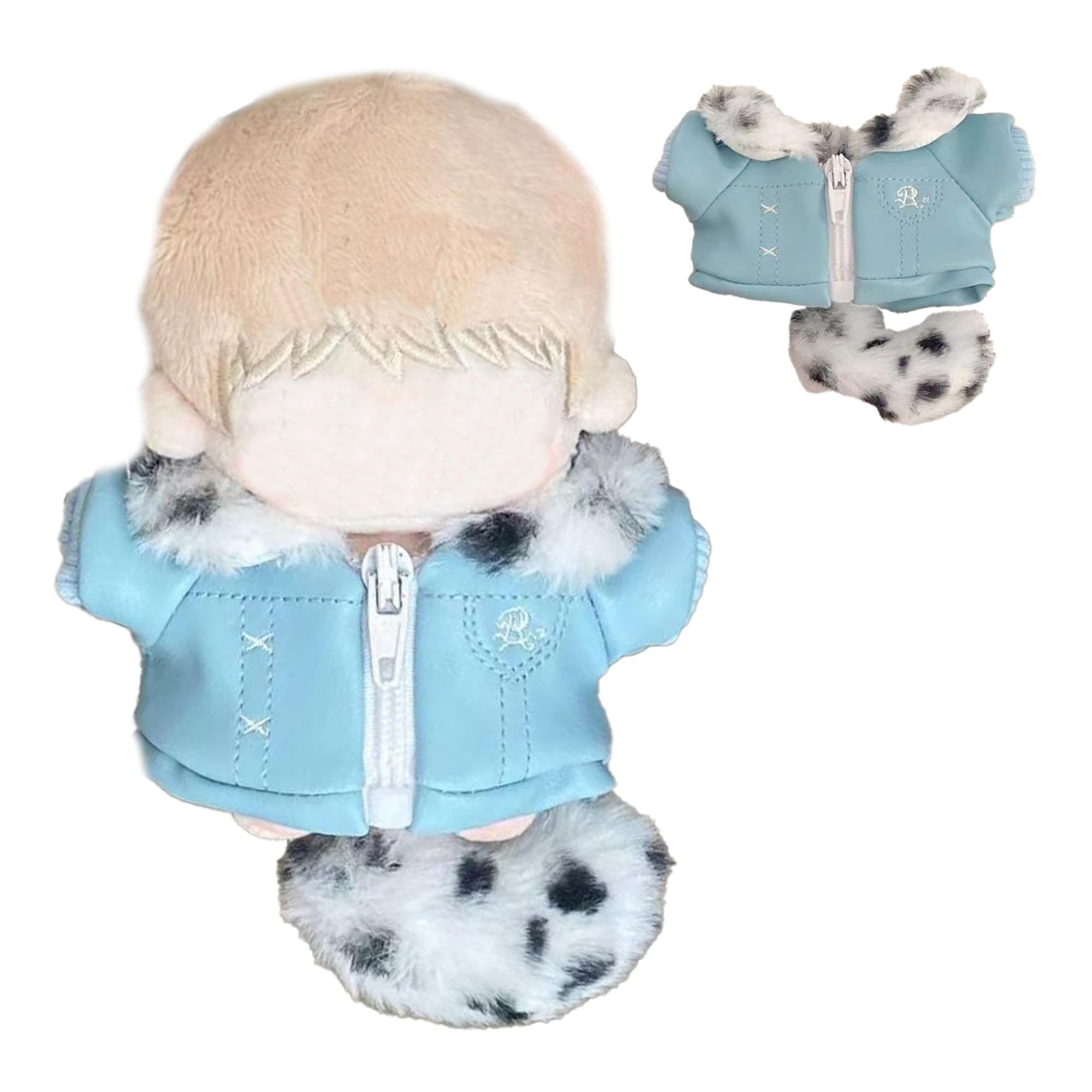 

Пушистая кожаная куртка с хвостом, синяя, для 10-сантиметровой мягкой игрушки [Б/У]