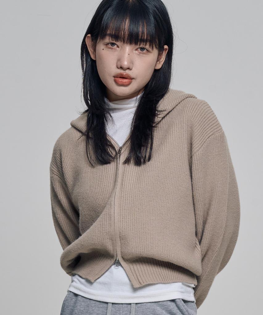 Chicks Carmen Hooded Knit Zip-Up Beige
