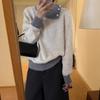 Loose soft waxy raspberry powder splicing pullover sweater women's autumn and winter lapel knit inner chic and beautiful top