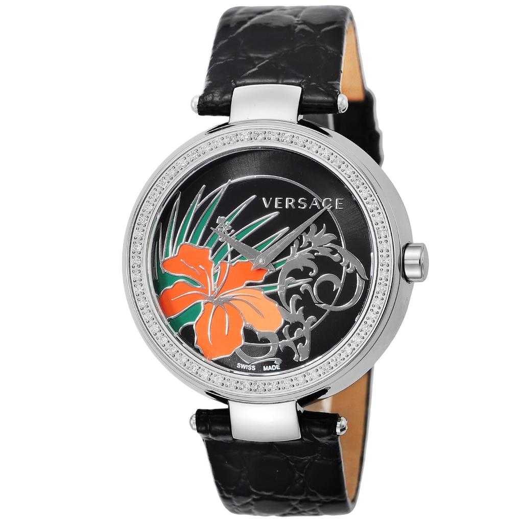 Versace MYSTIQUE HIBISCUS Black Stainless Sapphire Quartz 56pt Swiss I9Q91D9HIS009 Watch, Dial, Steel, Crystal, Movement, Diamond, 36mm, Made,