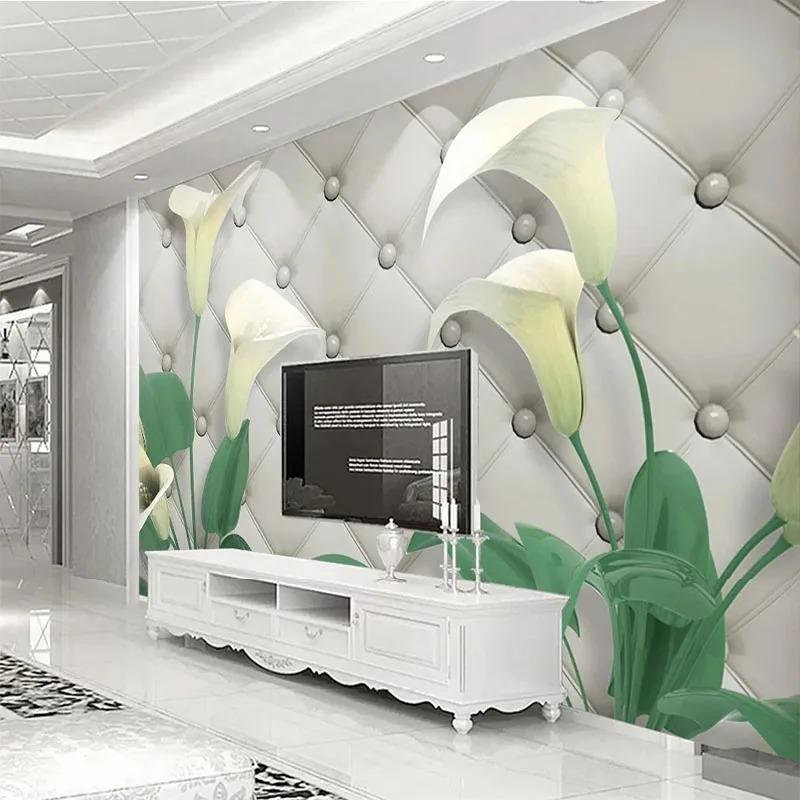 Wallpaper 3d Beautiful 3d Calla Lily Light Luxury Soft Package Tv Background Wall Mural Fresco