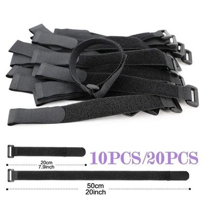 10PC/20PCS Reusable Hook & Loop Tie Down Fastener Straps for Cables, Extension Cords, Organizing Nylon Webbing Multipurpose Adjustable Cord Wraps Ties