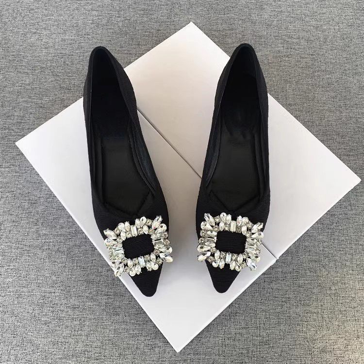Flat bottom shallow mouth rhinestone ladyshoes fairy gentle skirt evening wind pointed soft sole comfortable single shoes female 2025 new