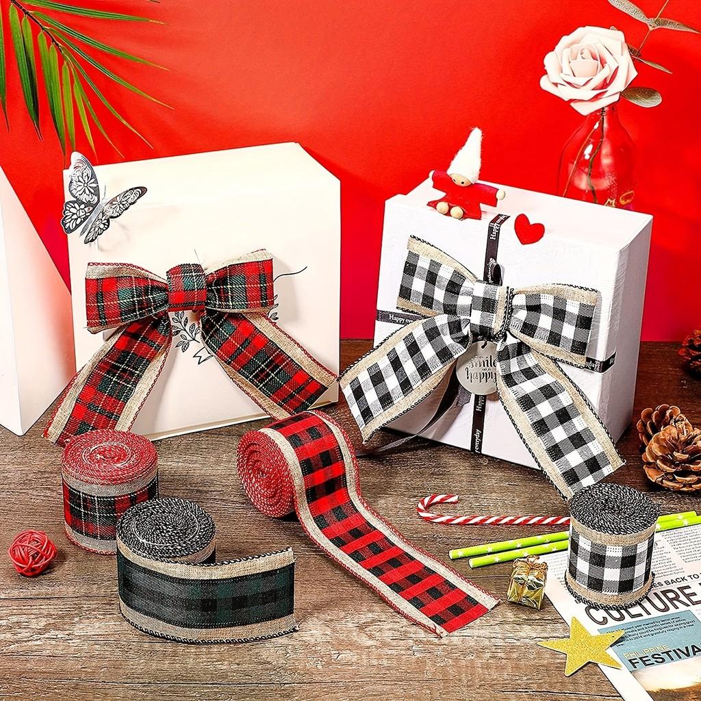 Colorful Assorted Christmas Ribbons With Festive Plaid Borders Perfect For Holiday Gift Wrap