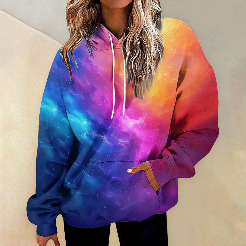 Women's Fashion Daily Versatile Casual Crewneck Sweatshirts Graphic Daily Long Sleeve Gradient Patchwork Printed Top Sweatshirts