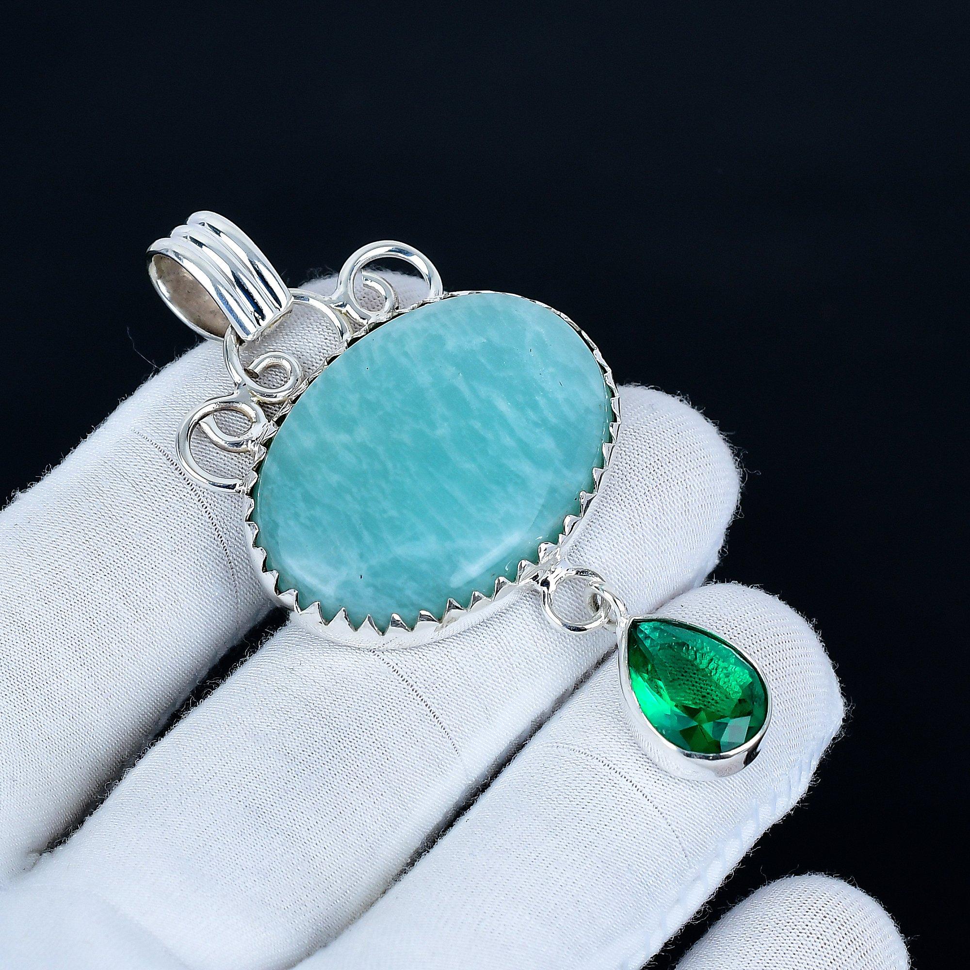 

Amazonite Pendant, 925 Sterling Silver Handmade Jewelry, Green Apatite Silver Pendant, Party Wear Jewelry For Women s, Pendant Wadding Jewelry 7.5 синий