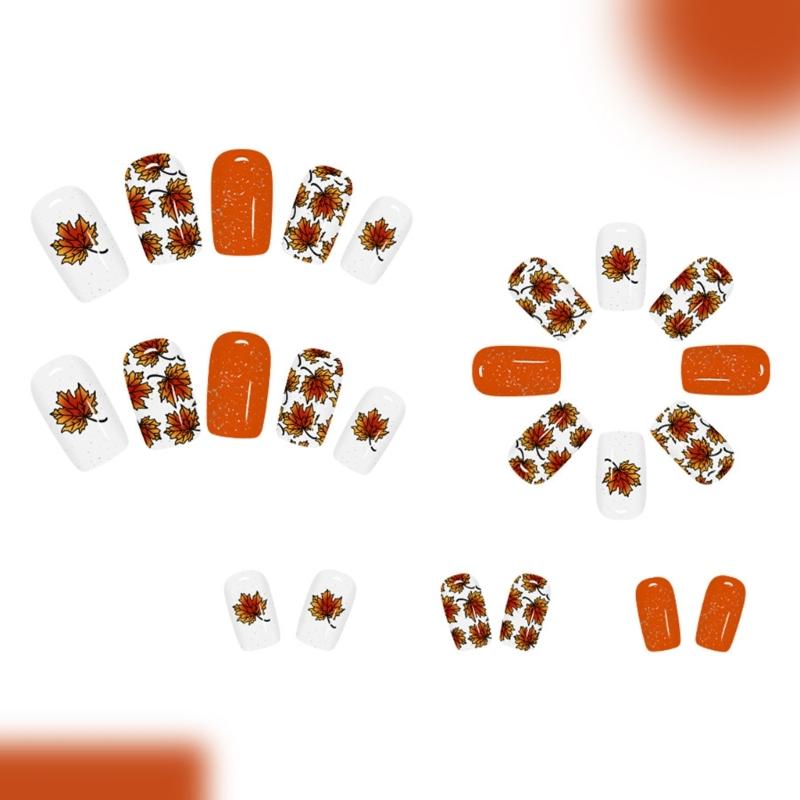 Ahornblatt Glanz Künstliche Nagelspitzen Rechteckige Künstliche Fingernägel Aufdrückspitzen 24 Stück Keine Ausrüstung erforderlich