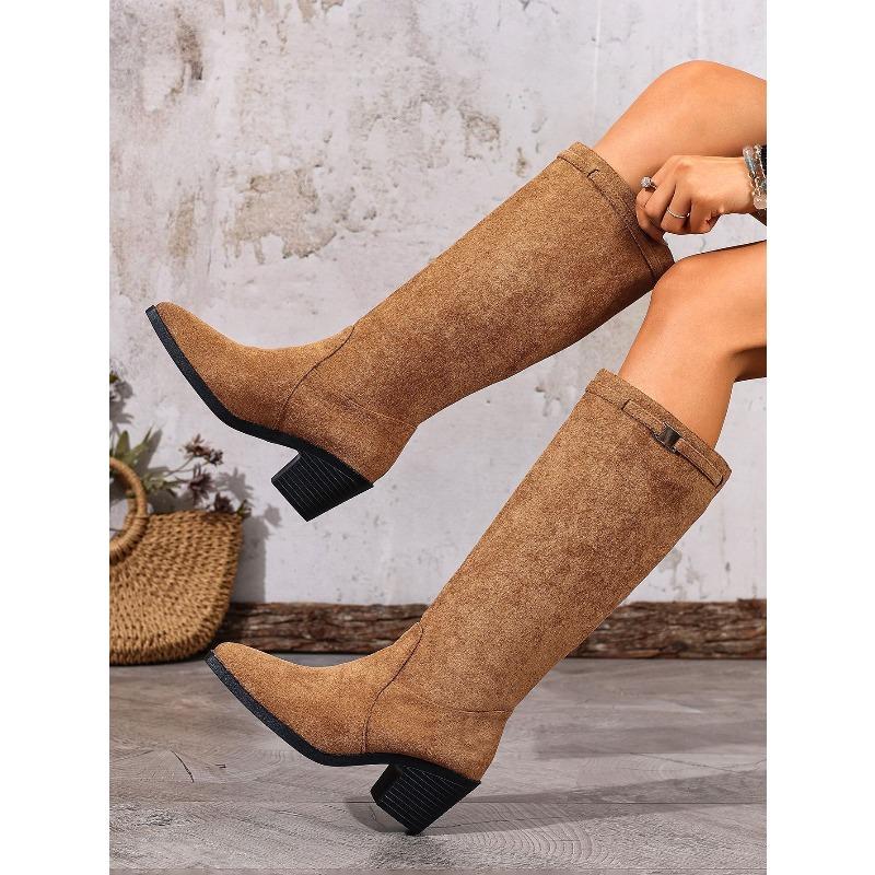 Winter 2025 New Pointed Toe Plus-size High-heeled Fashion Boots Women's Thick-heeled Sleeve Knight Boots