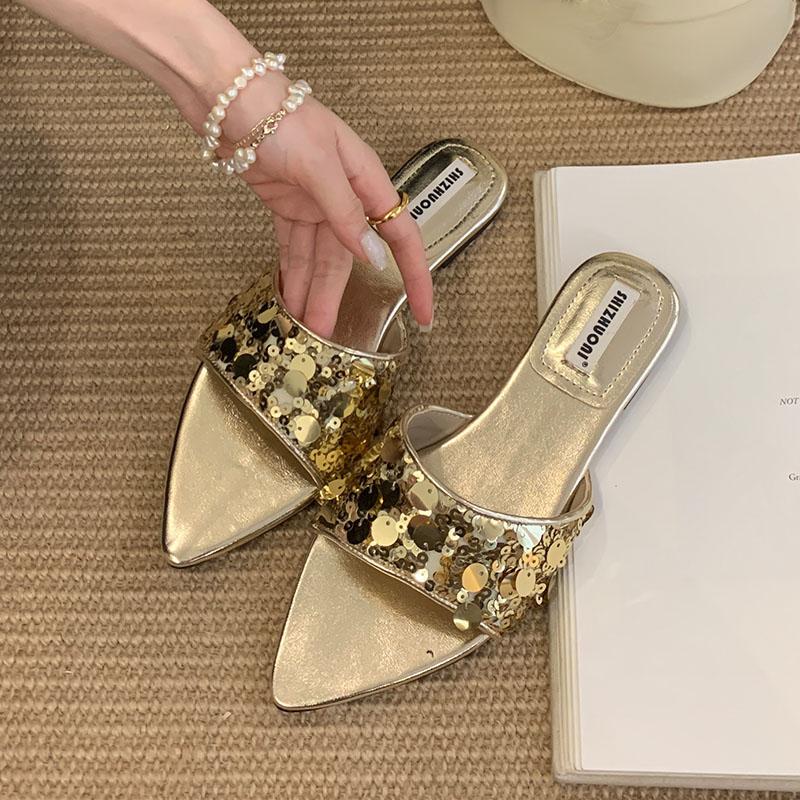 Fashion Fashion Pointed Toe Women Flats Slippers Shoes Outdoor Female Summer Beach Slides Footwear Ladies Flats Slippers Shoes Sandals