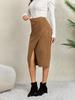 Women's Solid Color Pleated Suede Skirt High Waisted Buckle Wrapped Hip Short Skirt Middle Skirt