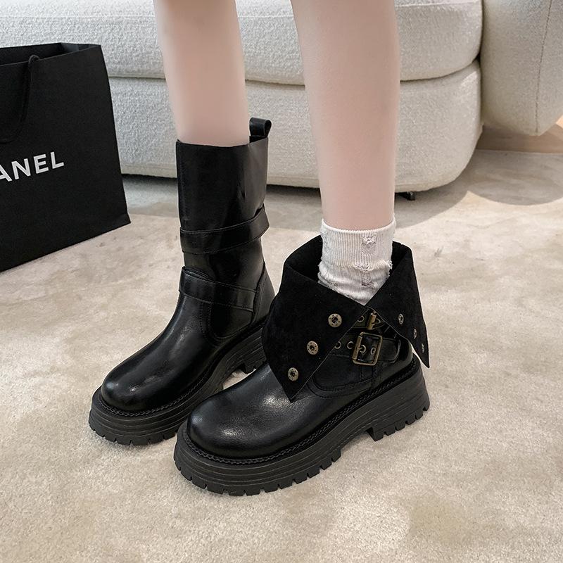 Thick-soled medium tube Martin boots women's new retro two-wear casual short boots western cowboy boots