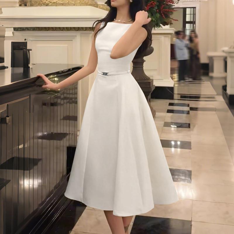 ZANZEA Women Elegant Casual Round Neck Sleeveless Dress S белый