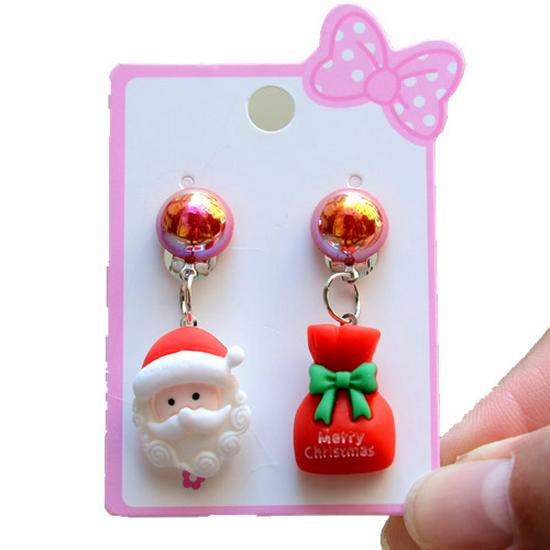 Kids' Christmas Cartoon Princess Clip-On Earrings: Cute, No Piercing Needed