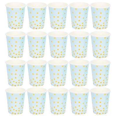 Bicchieri di carta monouso con pois dorati minimalisti per feste di compleanno e fidanzamento, blu