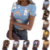 Dames Casual Mode Ronde Hals Paasprint Korte Mouw Geribbelde Top