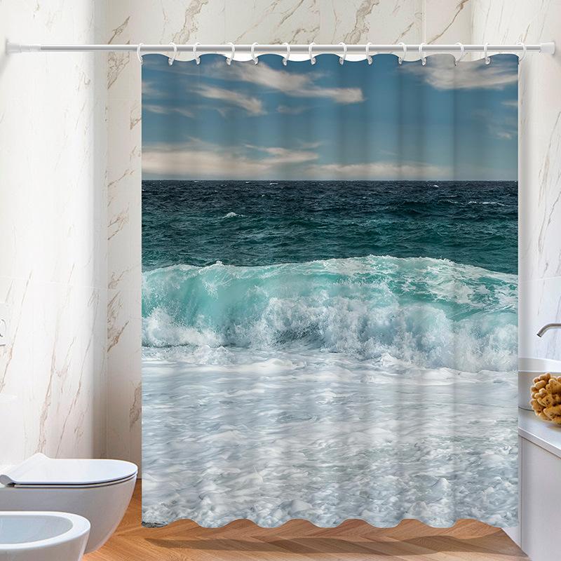 Scenic Photo Washable Dirt-Resistant Shower Curtain Shower Head Waterproof Polyester Bath Curtain For Home Decor Accessories