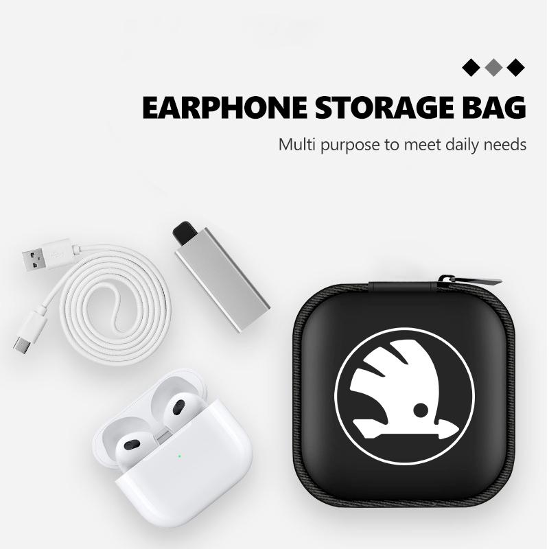 For Skoda Car Earphone Key Case Men Ladies Key Storage Bag Auto Accessories S Kodiaq Octavia 2 3 Yeti Karoq Rapid Fabia VII VRS kybf34