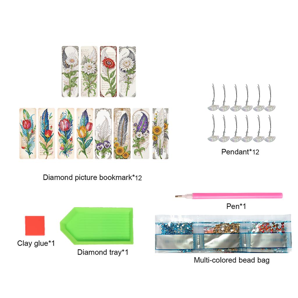 12Pcs Animal Landscape DIY Diamond Bookmark Art Projects Diamond Art Bookmark for DIY Making Beginners Adult Art Craft Supplies