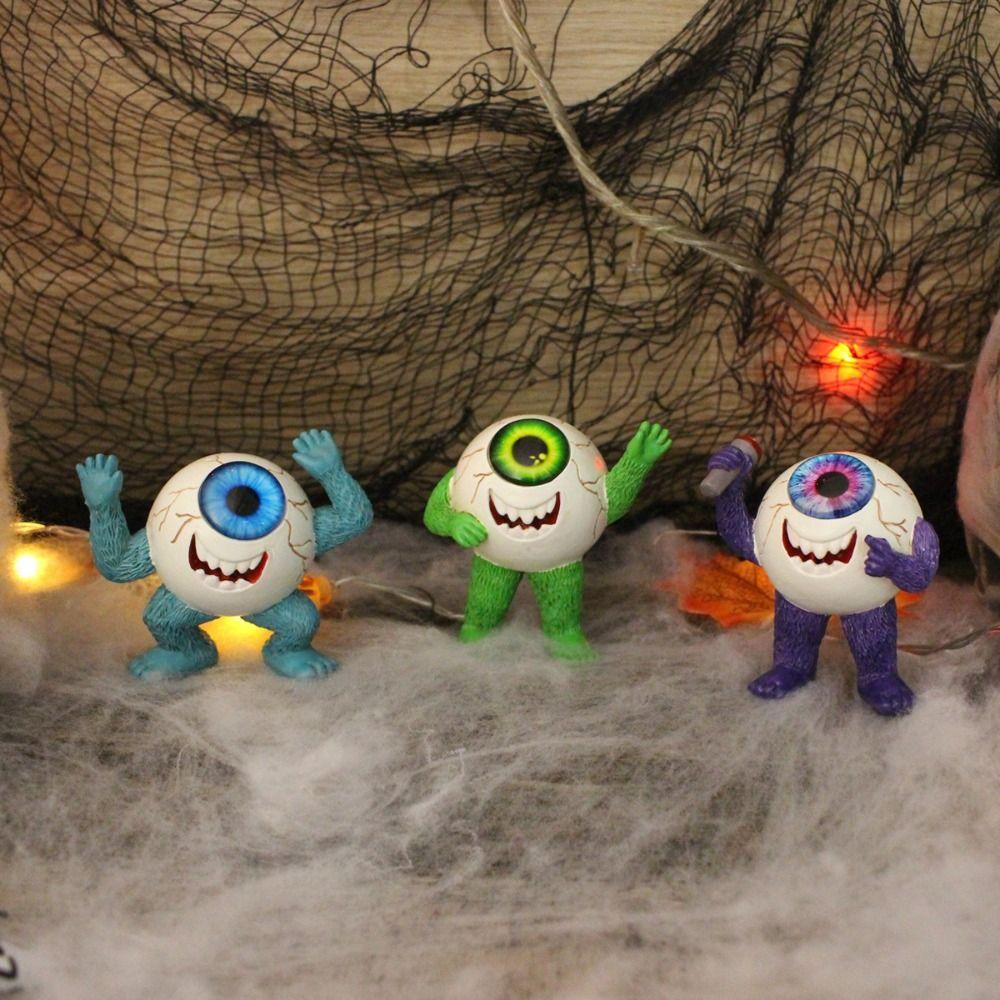 3pcs Realistic Halloween Eyeball Demon Figurine Scary Halloween Ornament Holiday Party Supplies
