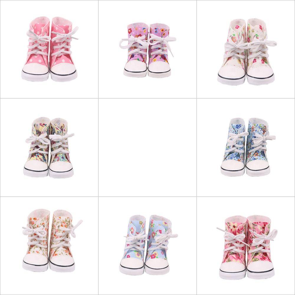 DIY Russia For 43cm Baby 7cm American Doll Shoes Flowers Sneakers Boots 18Inch Doll Canvas Shoes