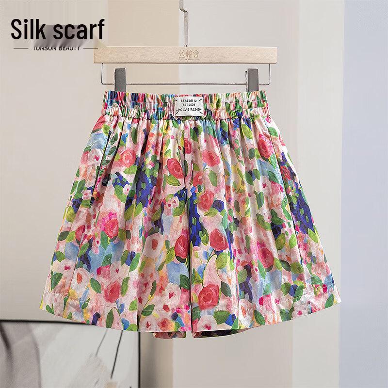 Women s Floral High-Waist Casual Shorts L