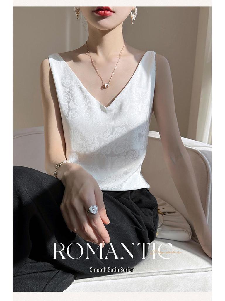 Hodvábna saténová potlačená camisole s výstrihom do V