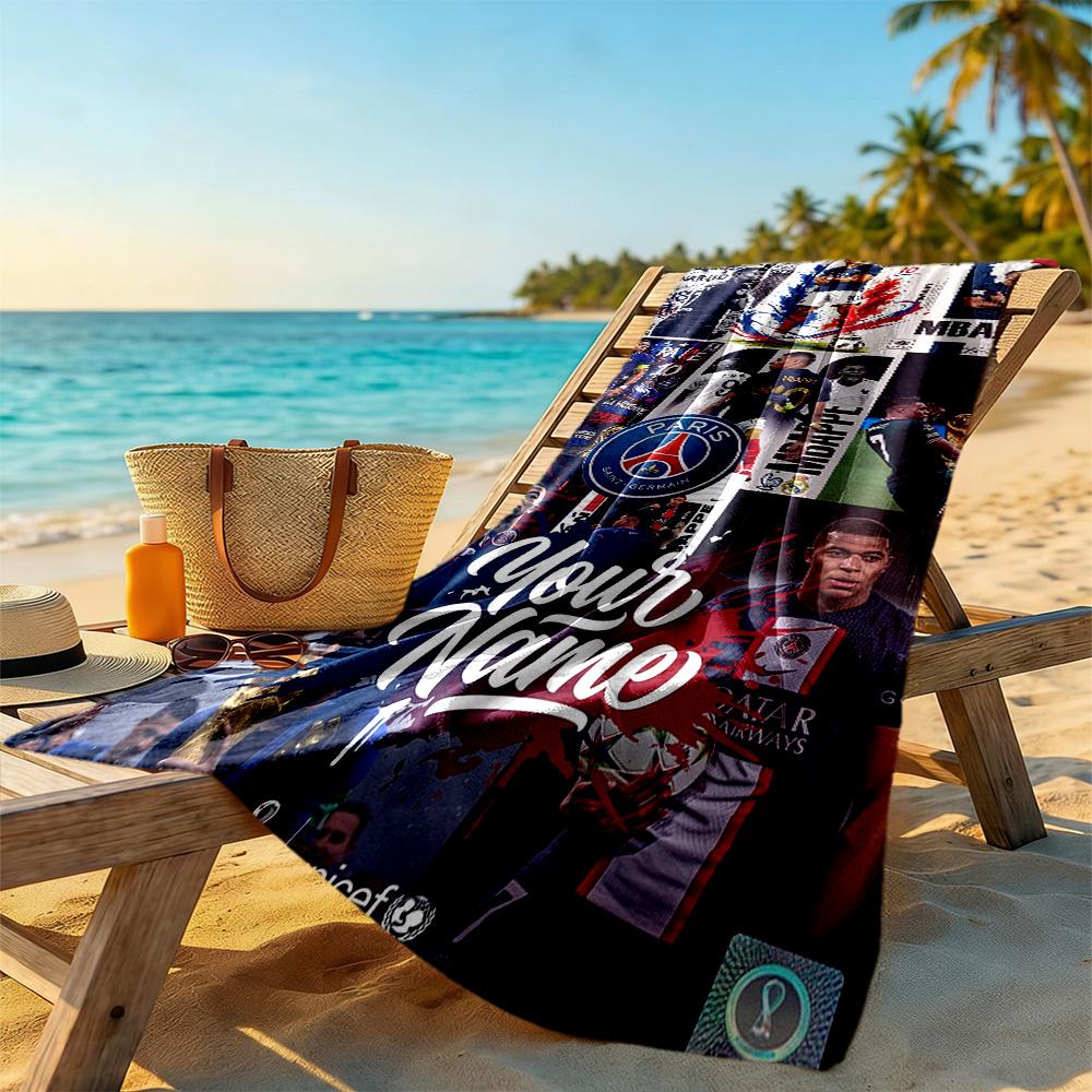 Mbappe Customized Name Beach Towel Soft Durable Quickdry Suitable For Swimming Gym Camping Yoga Vacation