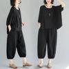 Damen Sommer Freizeitanzug Kurzarm Rundhals T-Shirt + Lockere Hose Einfarbig Zweiteiliges Set