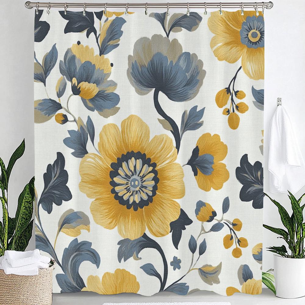1 szt. Wodoodporna zasłona prysznicowa w stylu vintage z nadrukiem kwiatowym z 12 plastikowymi haczykami, przegroda łazienkowa, dekoracja łazienki, zasłona okienna