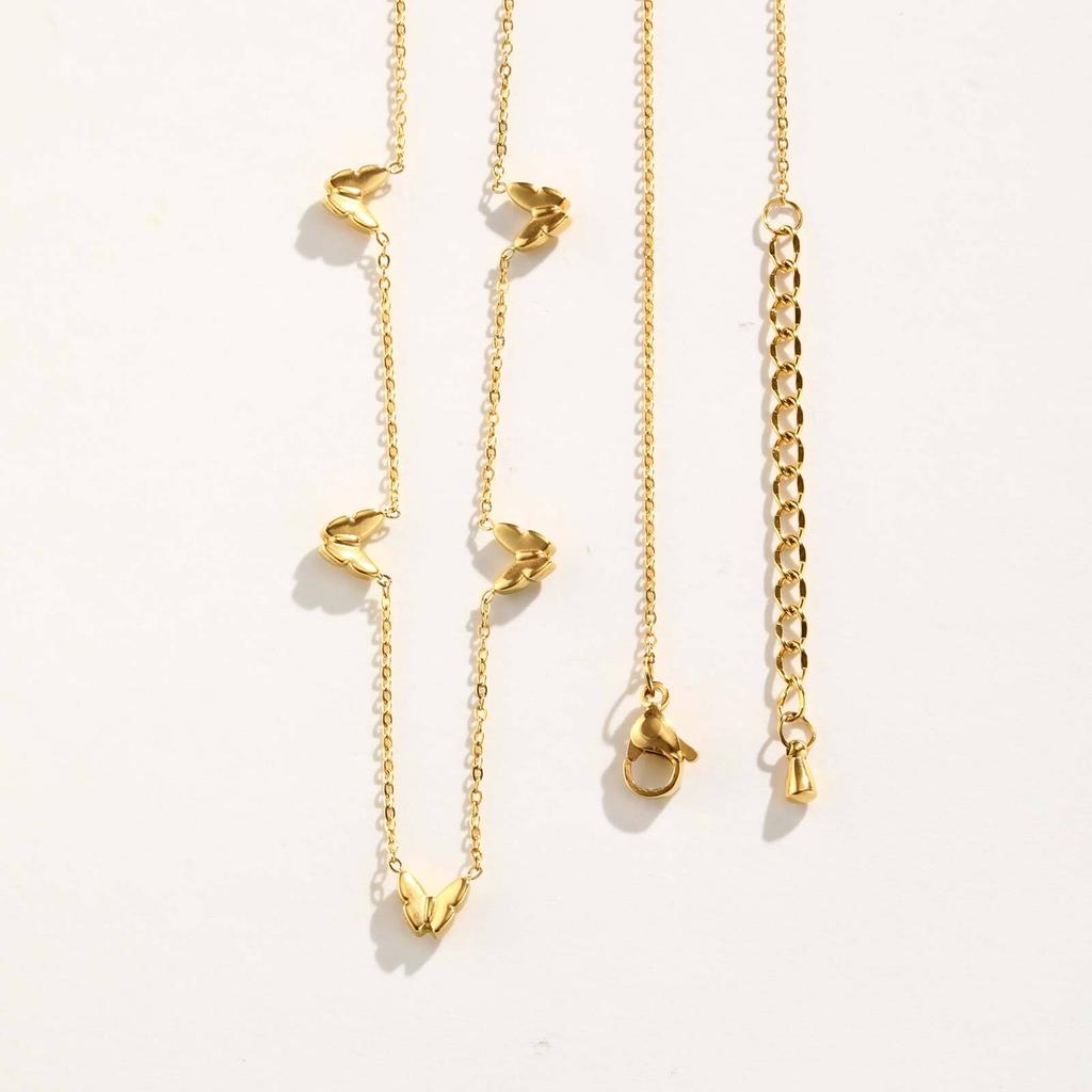 Vnox Women's Exquisite Butterfly Necklace With Single,Zircon Stainless Steel Flower Heart Pendant,18k Gold Plated Neck Jewelry