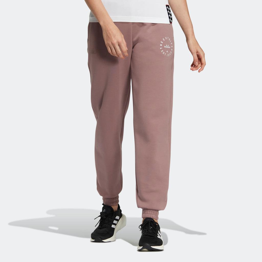 Adidas Solid Color Logo Print Drawstring Cuffed Sports Pants Women Bottoms Pink HZ7065