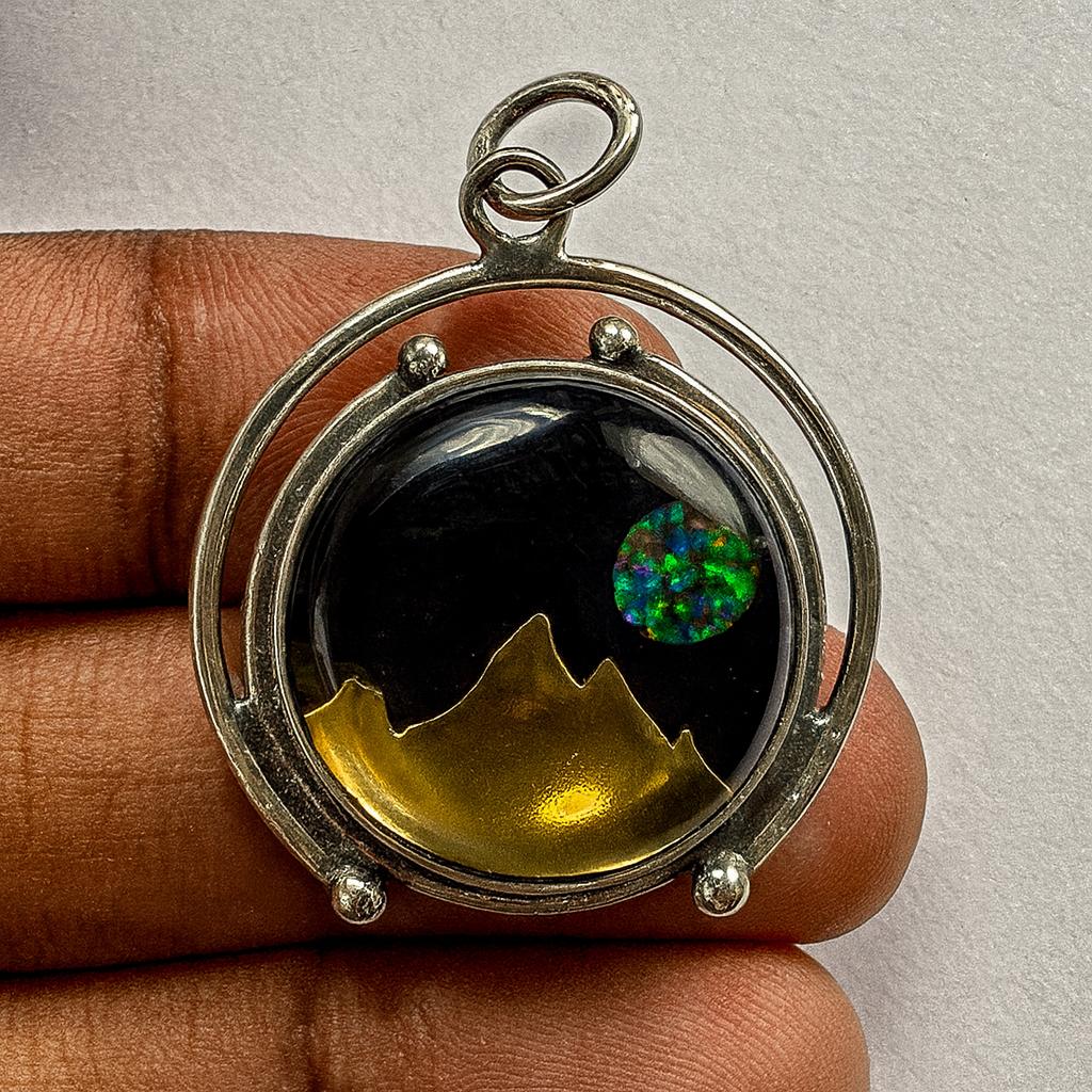 Natural Opal Pendant 36.15 ct Multicolor 925 Sterling Silver Round October Birthday Birthstone