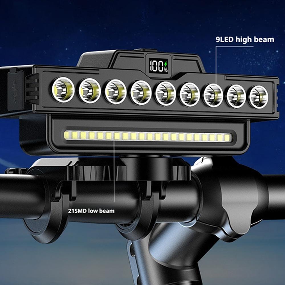 USB Rechargeable LED Bike Headlight High Lumens Front Lamp with Power Display Cycling Safety Light for Mountain Road Bicycle